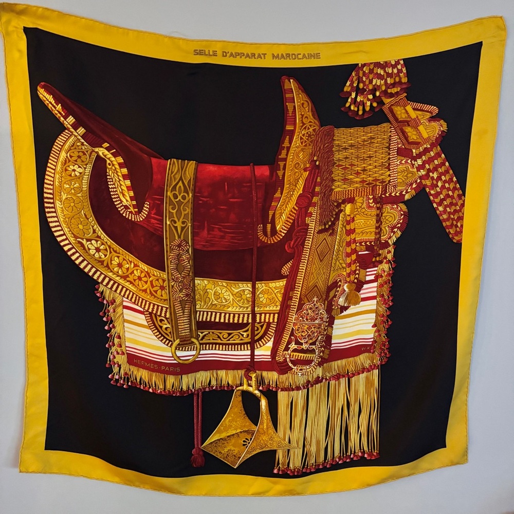 Hermès Silk Scarf Saddle Motif Carré 90 - Selle d’Apparat Marocaine Black Multi